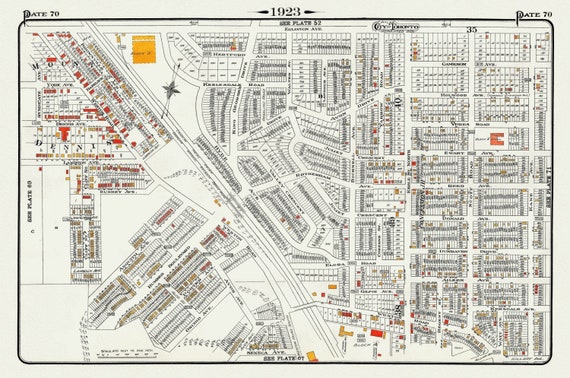 Plate 70, Toronto West and North, Weston Road & Mount Dennis, 1923, Map on heavy cotton canvas, 18x27in. approx.