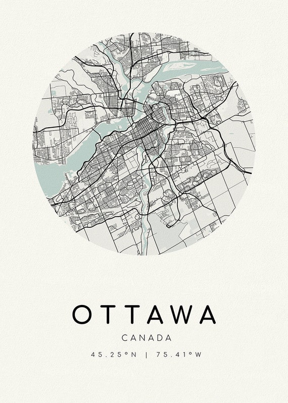 Ottawa, A Modern Map, Ver. II , map on heavy cotton canvas, 45 x 65 cm, 18 x 24" approx.