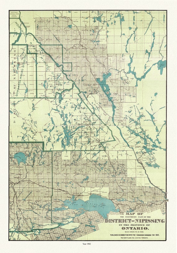 Map of the northern part of the District of Nipissing in the province of Ontario, 1902 Ver. II , map on canvas, 50 x 70cm, 20 x 25" approx.