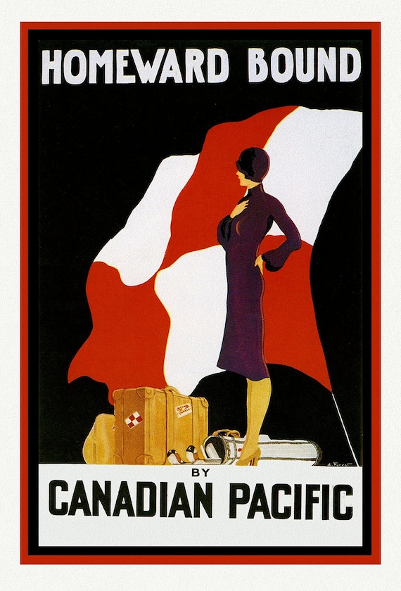 Canadian Pacific, Homeward Bound, poster on heavy cotton canvas, 22x27" approx.