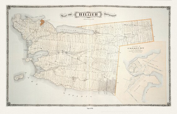 Hillier Township, Ont., 1878 , map on durable cotton canvas, 50 x 70 cm, 20 x 25" approx.