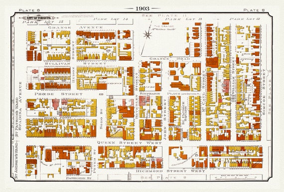Plate 08, Toronto Downtown West, Grange, 1903, map on heavy cotton canvas, 20 x 30" or 50 x 75cm. approx.