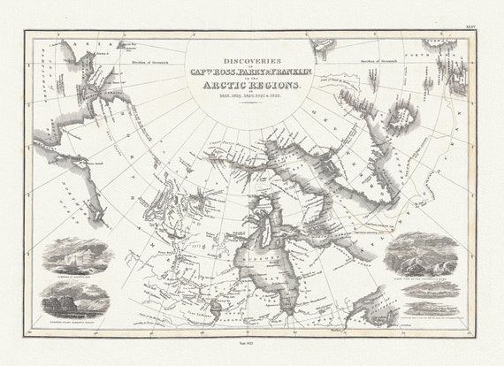 Discoveries of Capts. Ross, Parry and Franklin in the Arctic Regions, in 1818, 1819, 1820, 1821 & 1822, Wyld auth.,1823, 20x25" approx