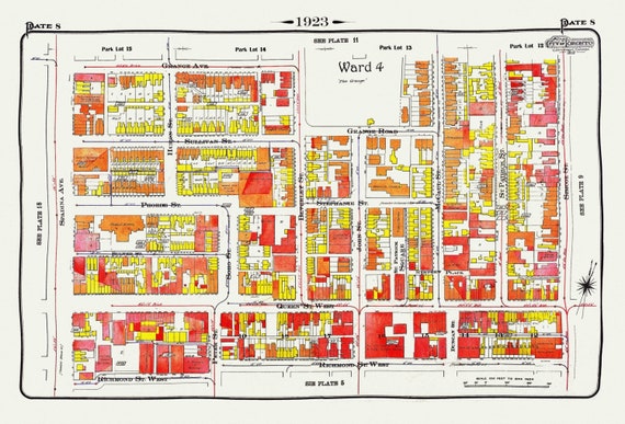 Plate 8, Toronto Downtown West, The Grange, 1923, Map on heavy cotton canvas, 18x27in. approx.