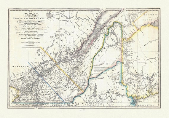 Quebec: Wyld, Map Of The Province Of Lower Canada, 1838 , map on heavy cotton canvas, 22x27" approx.