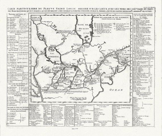 Henri Chatelain, Le Canada, 1719, map on heavy cotton canvas, 22x27" approx.