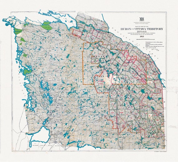 Algonquin Park Area,  Part of the Huron and Ottawa Territories, 1913 , map on heavy cotton canvas, 45 x 65 cm, 18 x 24" approx.