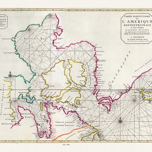 Jaillot, Mortier et Sanson, Carte Particuliere de l'Amerique Septentrionale, 1708, map on heavy cotton canvas, 20 x 25" approx.