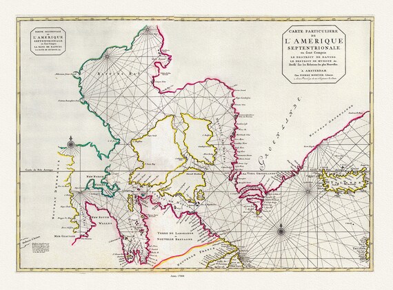 Jaillot, Mortier et Sanson, Carte Particuliere de l'Amerique Septentrionale, 1708, map on heavy cotton canvas, 20 x 25" approx.