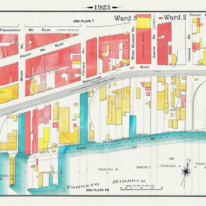 Plate 4, Toronto Downtown Waterfront, Esplanade, 1923, Map on heavy cotton canvas, 19x27in. approx.