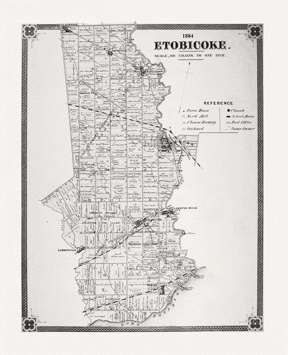 Etobicoke, York County Atlas, 1884, map on heavy cotton canvas, 22x27" approx.