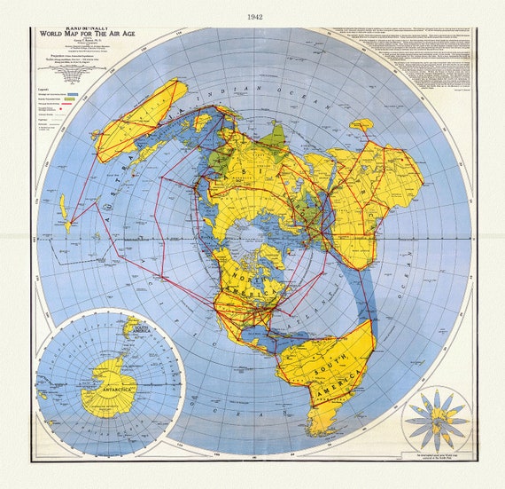 Renner, Northern Hemisphere -Polar View, 1942, Map printed on to heavy cotton canvas, 22x27in. approx.