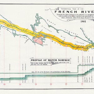 French River Canal, main channel to be adapted to a navigation of 20 foot draught, 1901, map on heavy cotton canvas, 18x27" approx.