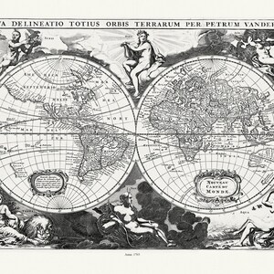 Aa, (Pieter va der, ), Nova Delineatio Totius Orbis Terrarum, 1703, Map on heavy cotton canvas, 22x27in. approx.