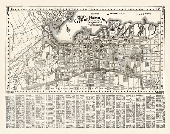 Map of the City of Hamilton, 1922, on heavy cotton canvas, 22x27" approx.