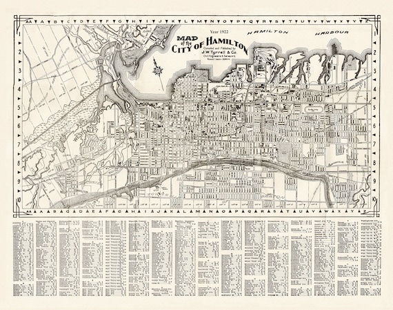 Map of the City of Hamilton, 1922, on heavy cotton canvas, 22x27" approx.