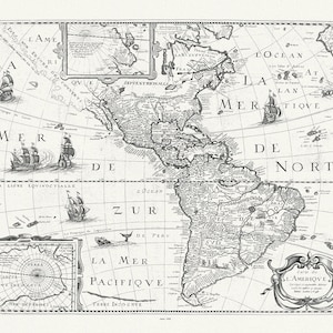 Mariette, Carte de l'Amerique, 1646, map on durable cotton canvas, 50 x 70 cm, 20 x 25" approx.