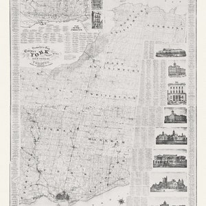 Comté de York: Tremaine’s Map of the County of York, Canada West, 1860, carte sur toile de coton lourd, 22x27 » environ.