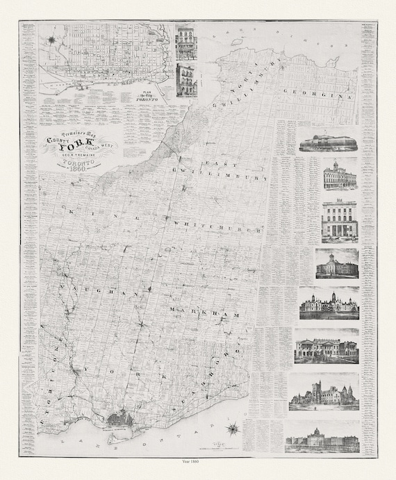 York County: Tremaine's Map of the County of York, Canada West, 1860, map on heavy cotton canvas, 22x27" approx.