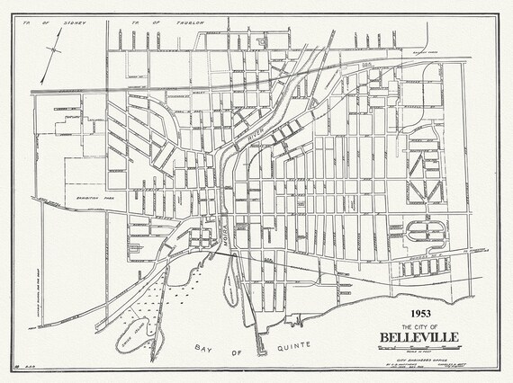 The City of Belleville, Hastings County, Ontario, 1953, map on durable cotton canvas, 50 x 70 cm, 20 x 25" approx.