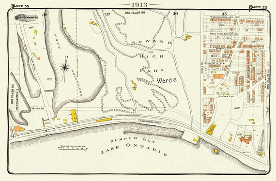 Plate 55 Toronto West, High Park South, 1913, map on heavy cotton canvas, 20 x 30" approx.