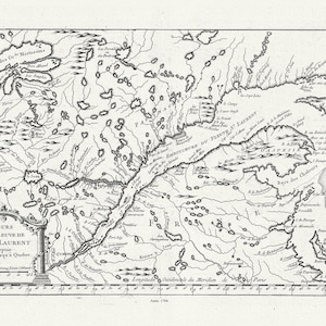 Quebec: Bellin, Cours du Fleuve de Saint Laurent, Depuis la Mer Jusque a Quebec, 1764, map on heavy cotton canvas, 22x27" approx.
