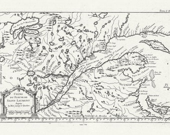 Quebec: Bellin, Cours du Fleuve de Saint Laurent, Depuis la Mer Jusque a Quebec, 1764, map on heavy cotton canvas, 22x27" approx.