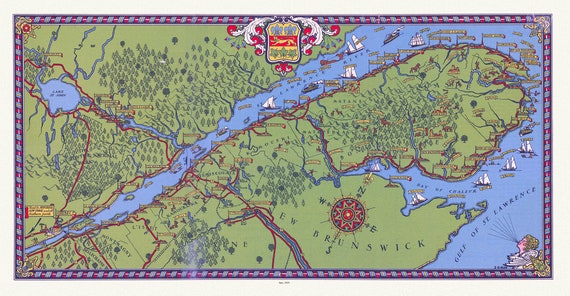 Quebec: Tourist map of Gaspé Peninsula and vicinity, 1929 , map on heavy cotton canvas, 22x27" approx.