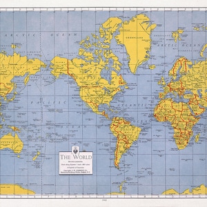 J.W. Clement Co., The World, Mercator Projection,1943,Map on heavy cotton canvas, 22x27in. Environ.