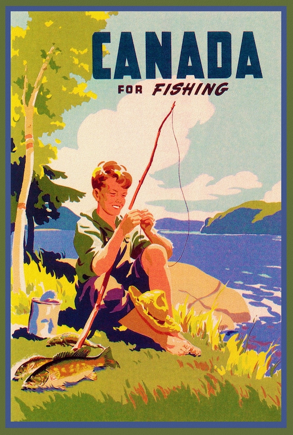 Canada for Fishing , travel poster on heavy cotton canvas, 20x25" approx.