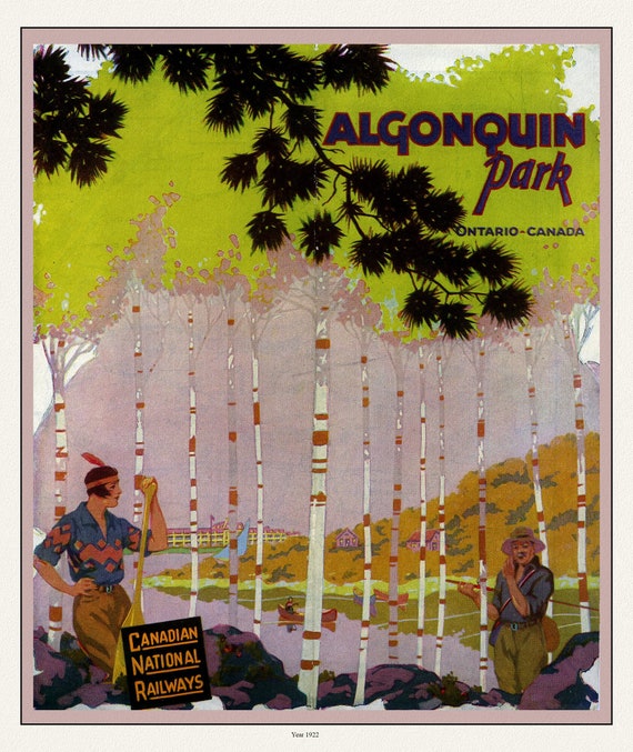 E Historic Algonquin Park, CN Rail Brouchure Cover, 1922 , map on durable cotton canvas, 50 x 70 cm, 20 x 25" approx.