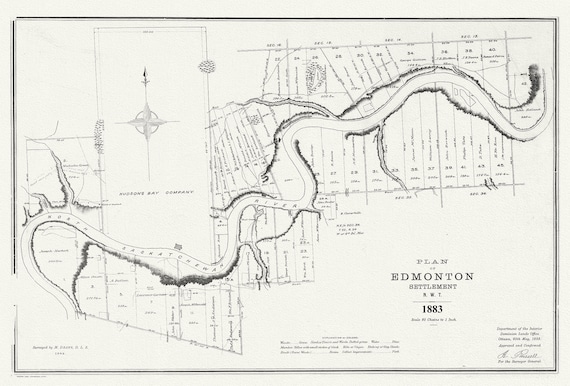 E Plan of Edmonton settlement, N.W.T., 1883, map on durable cotton canvas, 50 x 70 cm or 20x25" approx.