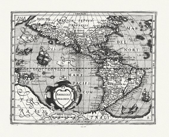 Mercator et Hondius, Americae descrip., 1607, map on heavy cotton canvas, 22x27" approx.