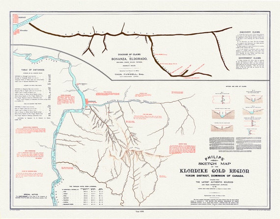 Klondike gold region, Yukon district, Dominion of Canada  by the Klondyke Parent Pioneer Corporation, 1898,' 50 x 70 cm, 20 x 25" approx.