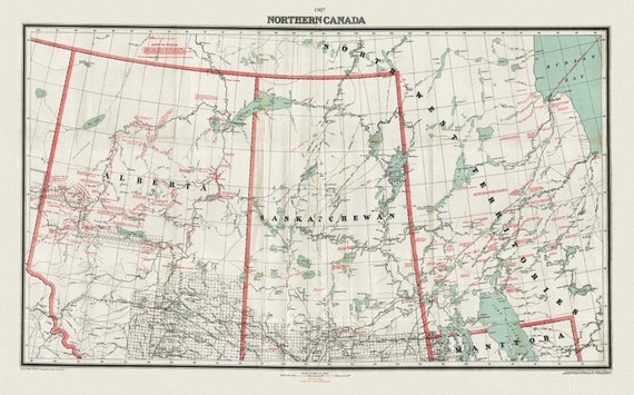 Northern Canada, 1907, map on heavy cotton canvas, 22x27" approx.