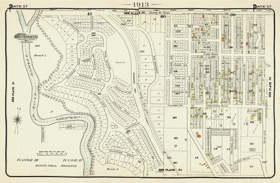 Plate 57, Toronto West, High Park, Swansea, Kingsway, 1913, map on heavy cotton canvas, 20 x 30" approx.