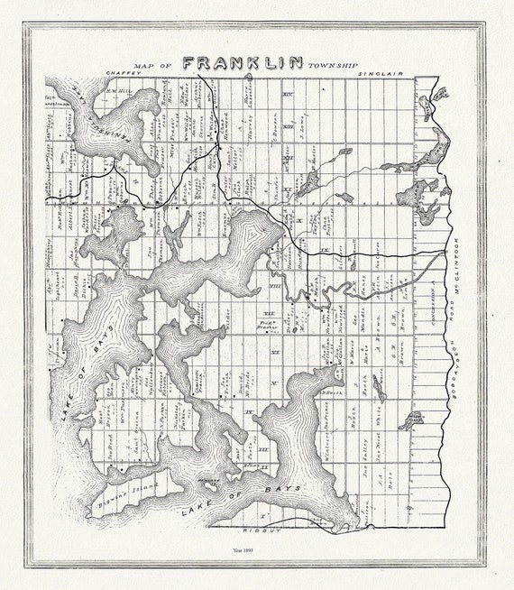 Muskoka-Haliburton, Franklin Township, 1893, map on heavy cotton canvas, 20 x 25" approx.