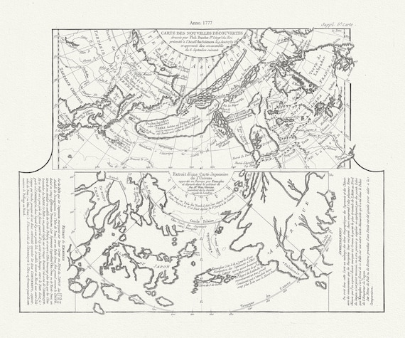 Map of new discoveries in the Arctic,1777, Vaugondy auth. map on durable cotton canvas, 50 x 70 cm, 20 x 25" approx.