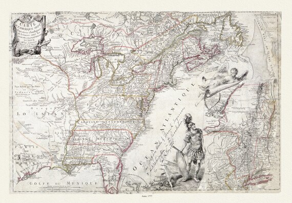 Carte de l'Amérique Septle. pour servir à l'intelligence de la guerre entre les Anglois et les insurgents, 1777, canvas 25x27" approx.