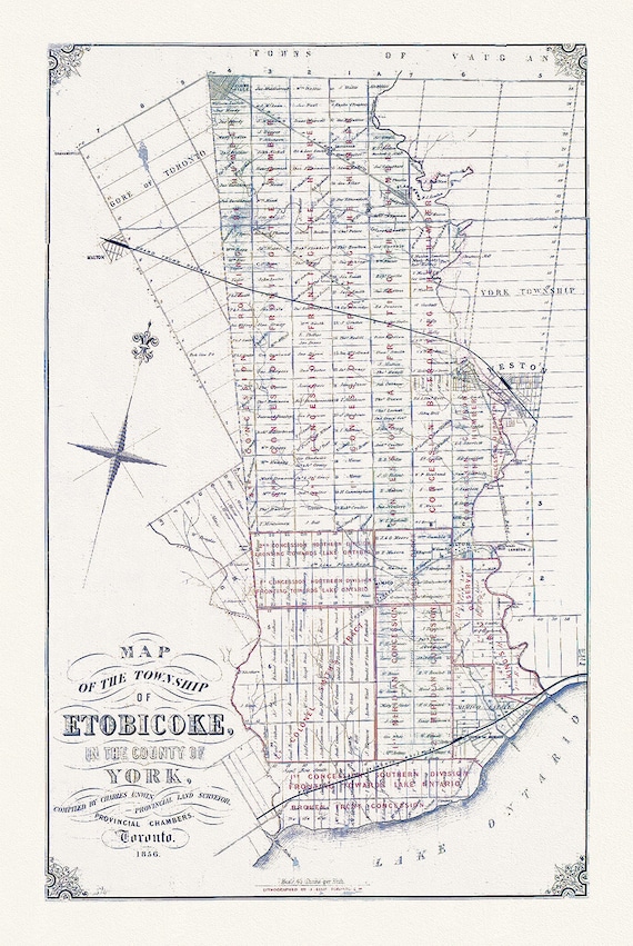 Map of the Township of Etobicoke, 1856, map on heavy cotton canvas, 22x27" approx.