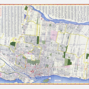 Shell Street Map of Montreal, 1950 , carte sur toile de coton lourd, 22x27 » environ.