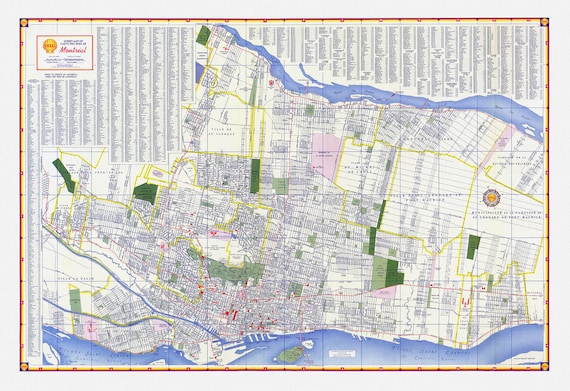 Shell Street Map of Montreal, 1950 , map on heavy cotton canvas, 22x27" approx.