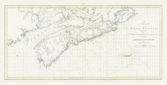 A chart of Nova Scotia, 1775, Des Barres auth., map on durable cotton canvas, 50 x 90 cm, 20 x 30" approx.