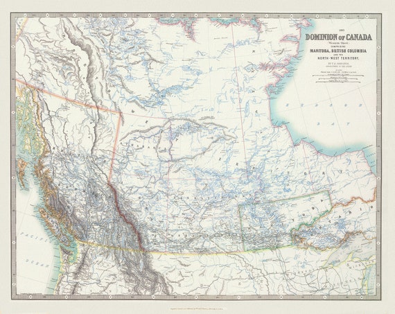 Johnston, Western Canada, 1893, map on heavy cotton canvas, 22x27" approx.