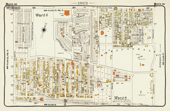 Plate 36 Toronto West, Dovercourt North, 1913, map on heavy cotton canvas, 20 x 30" approx.