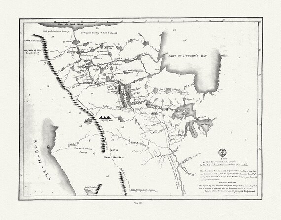 Peter Pond, fur trader & explorer, 1785, map on durable cotton canvas, 50 x 70 cm, 20 x 25" approx.