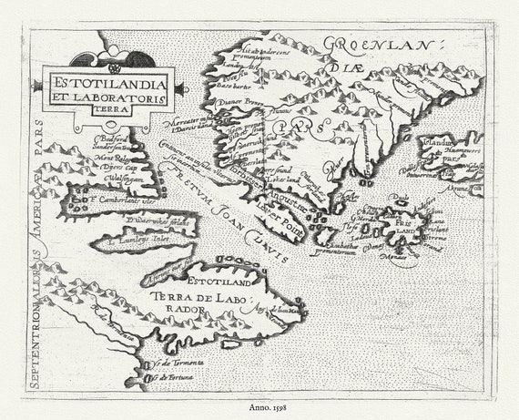 Totilandia et Laboratoris terra ,1598, Wytfliet auth. , map on durable cotton canvas, 50 x 70 cm, 20 x 25" approx.