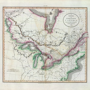 Górna i Dolna Kanada, 1801, Carey, autentyczna mapa na grubym płótnie bawełnianym, 50 x 70 cm, ok. 20 x 25 cali.