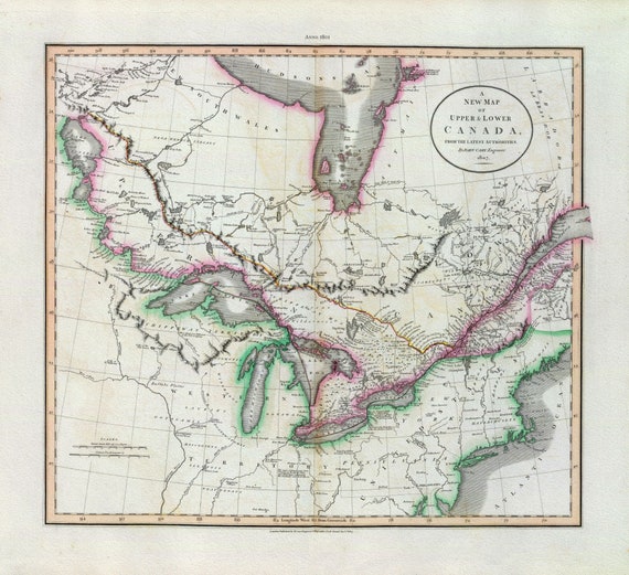 Upper & Lower Canada, 1801, Carey, auth. map on heavy cotton canvas, 50 x 70cm, 20 x 25" approx.