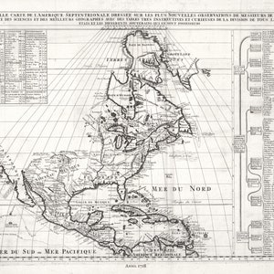 Nouvelle carte de l'Amerique Septentrionale, (North America), 1718, on heavy cotton canvas, 22x27" approx.